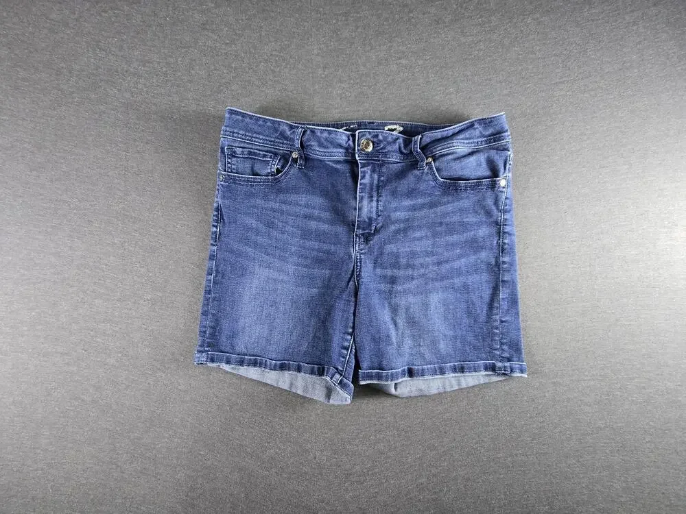 Seven7 Shorts Womens 16 Blue Bermuda Denim Stretch Casual 5 Pocket Embroidered